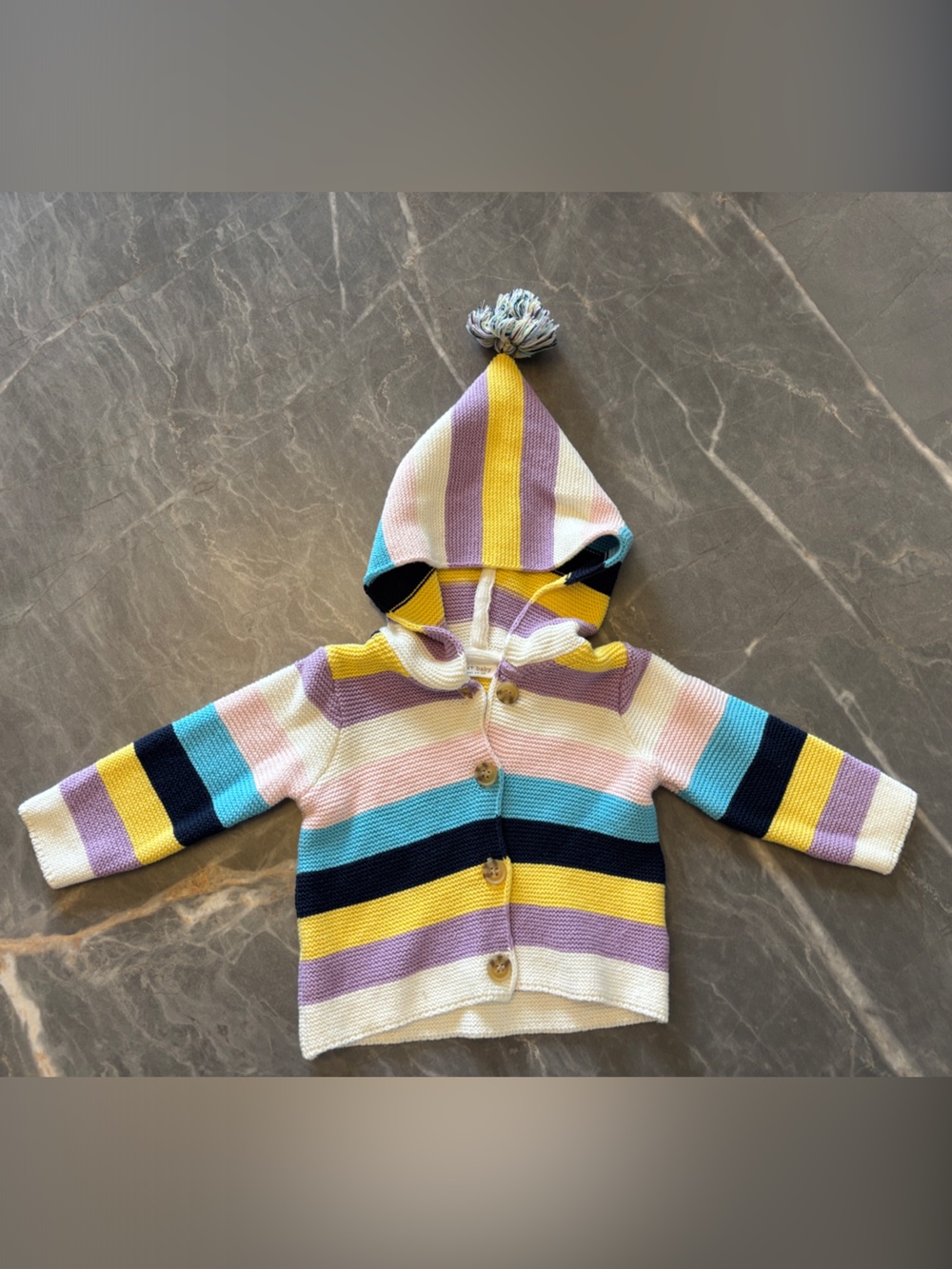 next Striped Hooded Knit Cardigan in Pastel & Navy